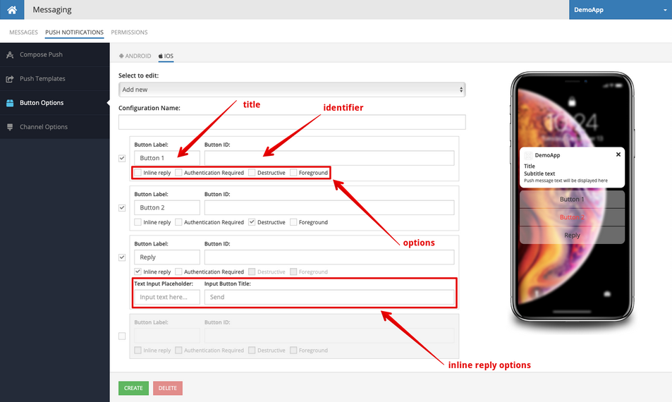 iOS Notification Buttons Backendless SDK for JavaScript API Documentation