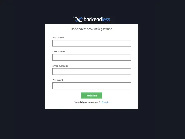 Register for Backendless Developer Account