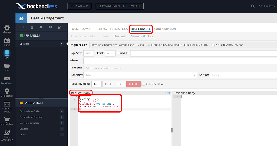Add Data to Request Body in REST Console