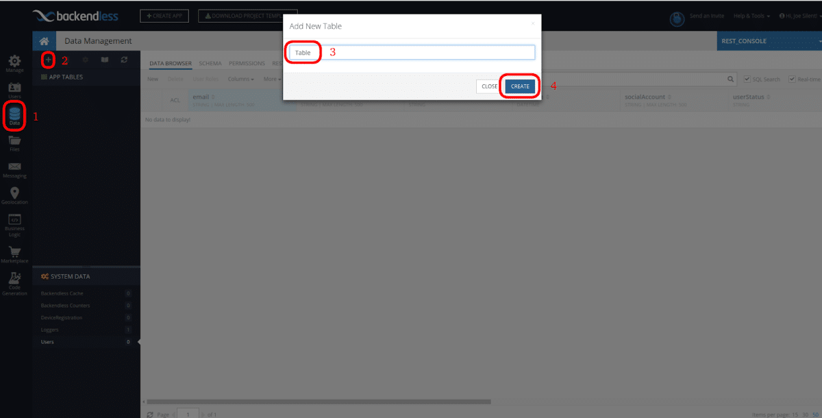 Create a Table in Backendless Console