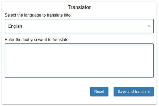 Basic online translator app UI