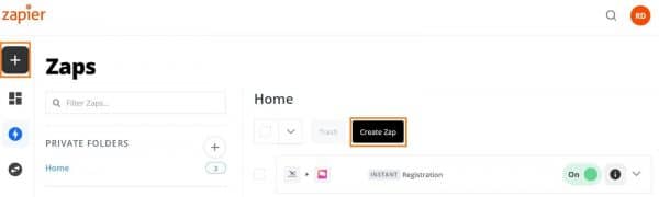 Create new Zap in Zapier