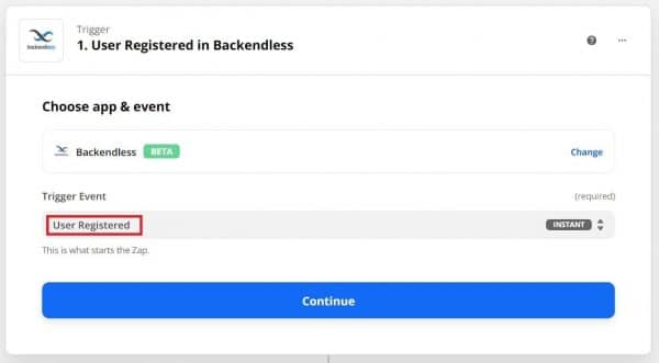 Select User Registered as trigger event in Backendless