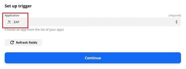 Select Backendless app for trigger setup in Zapier