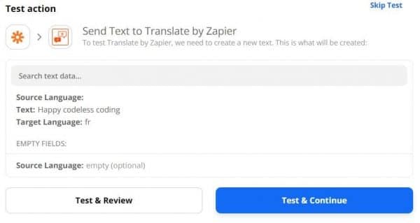 Test translation by Zapier action