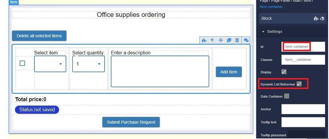 Purchase order form in UI Builder