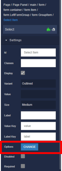 Change select item options