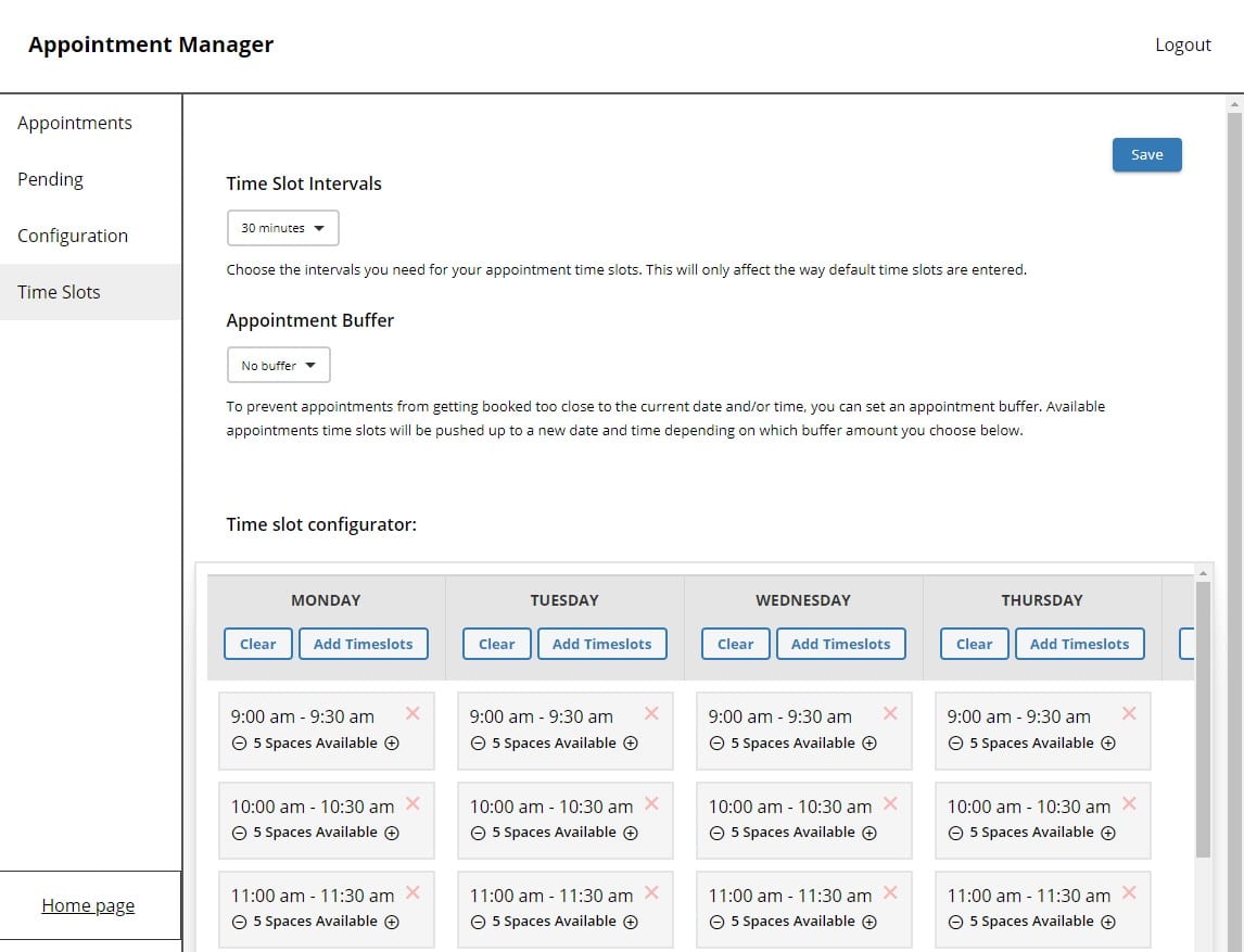 Appointment Manager section