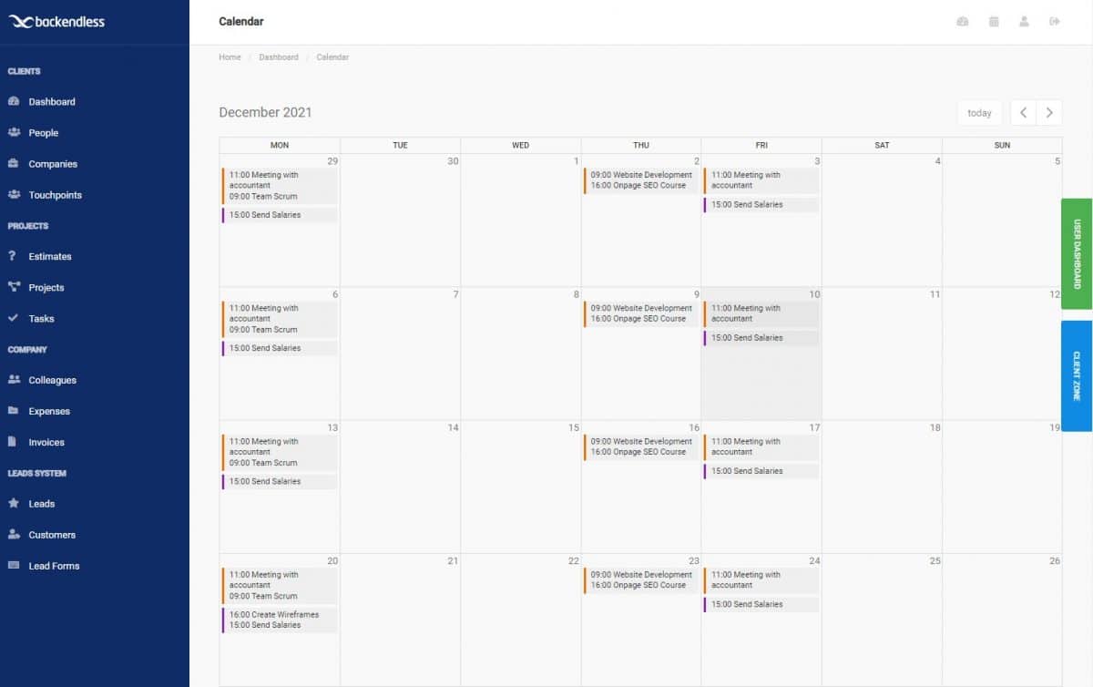 CRM calendar