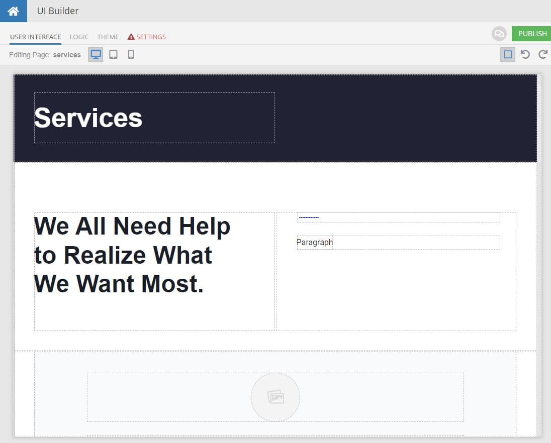 Service page in UI Builder