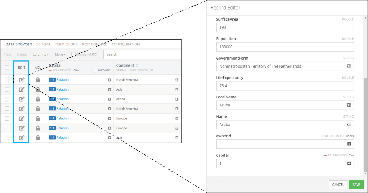 Data record editor example