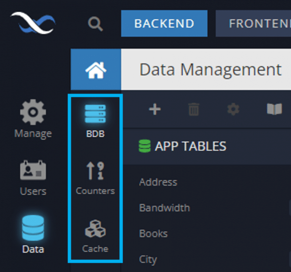 Database side menu