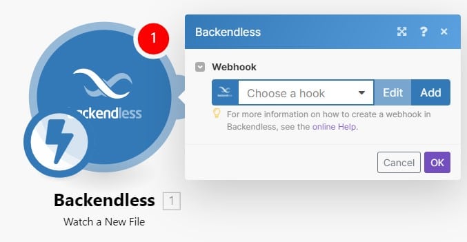 Create first Backendless webhook in Make
