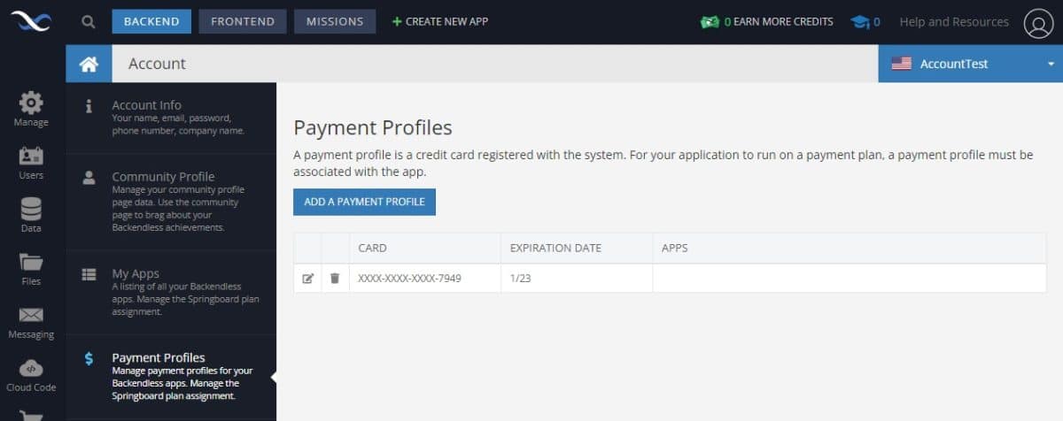 Payment Profiles in Account