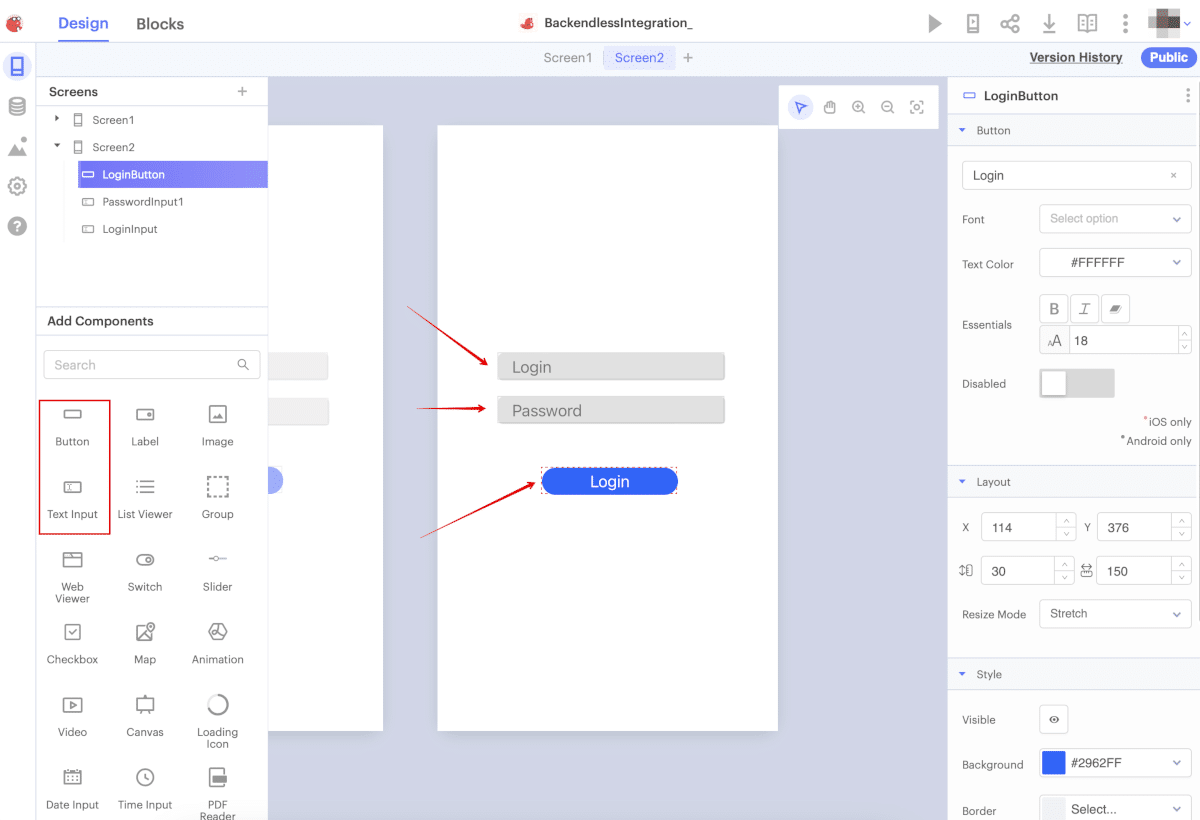 Create user login screen in Thunkable