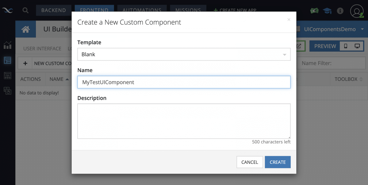 Create a new Custom Component in UI Builder