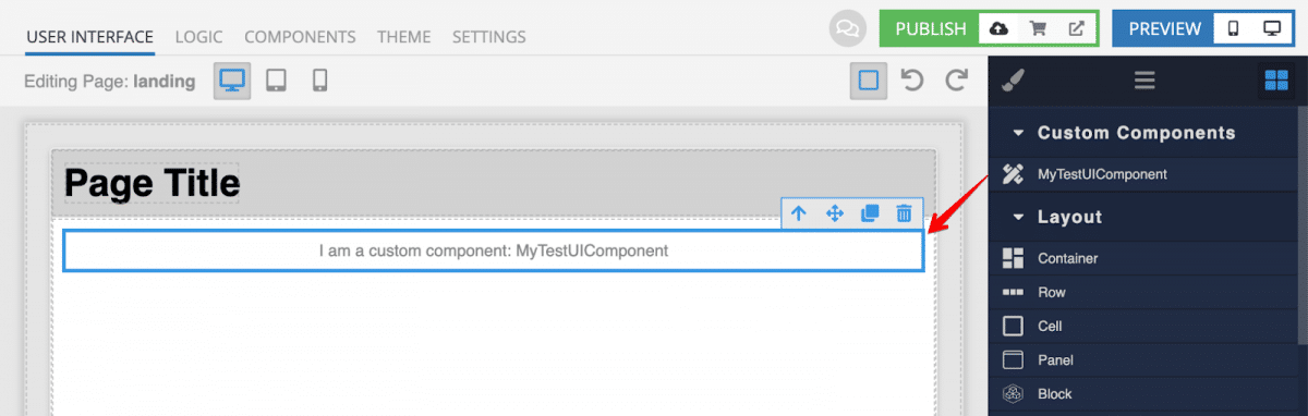 Drag and drop new Custom Component from the UI Builder toolbox