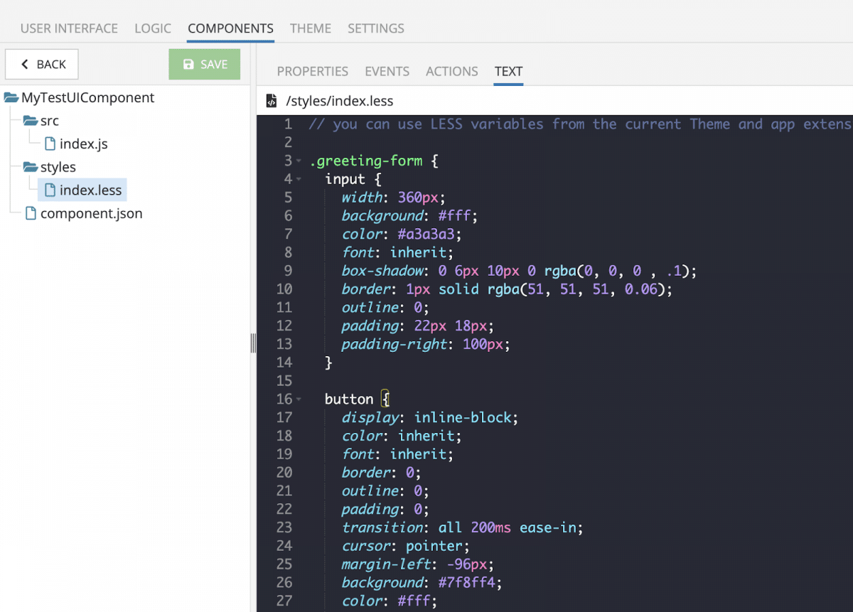 Add greeting-form styling code to the component styles