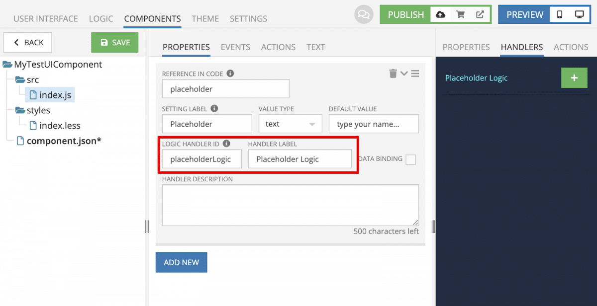 Update custom component Logic Handler