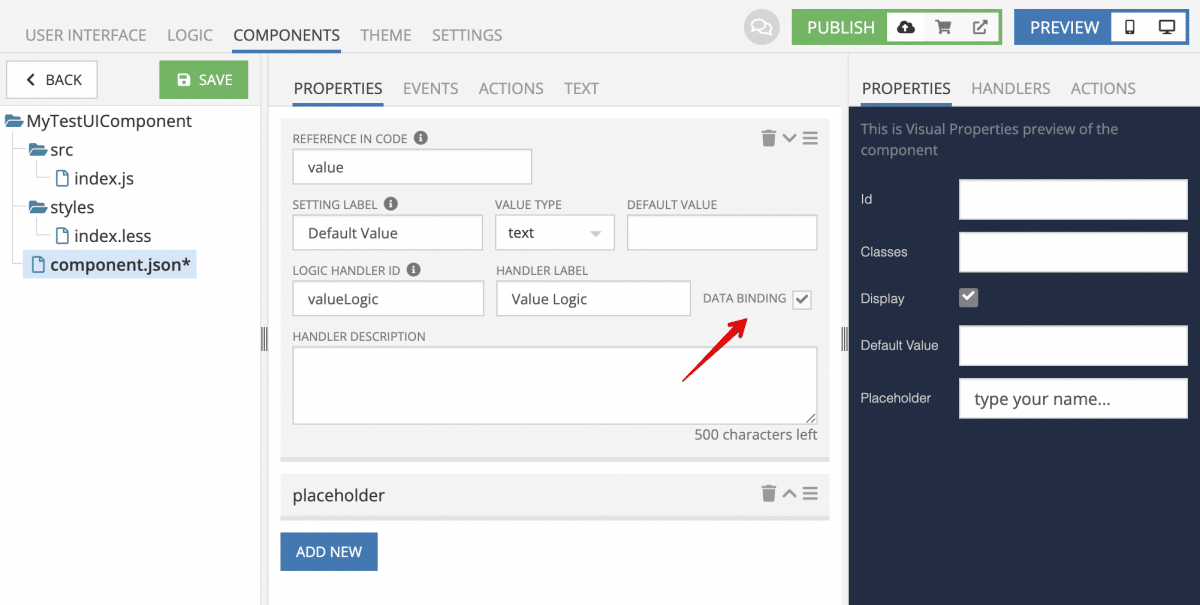 Add Data Binding to a custom UI component