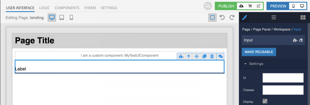 Add built-in Input component to page with custom input component