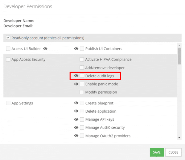Developer Audit Log Permissions