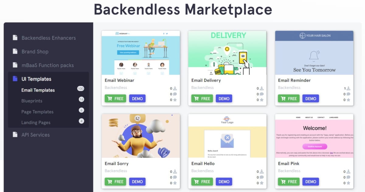 Email Templates in Backendless Marketplace