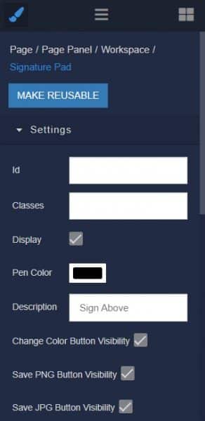 Signature Pad component settings 1