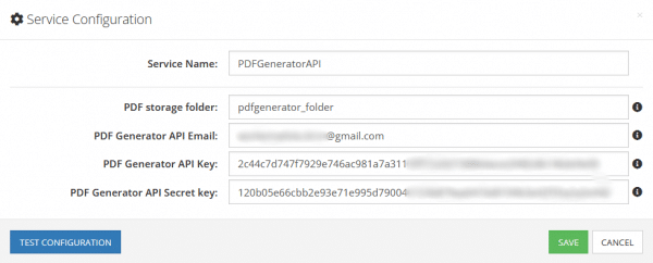 PDF Generator API Service Configuration in Backendless