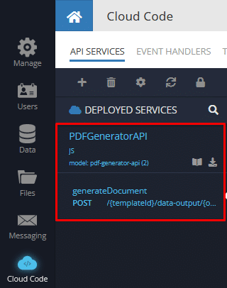 PDF Generator API Service Deployed in Backendless