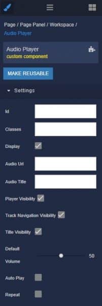 Audio Player component settings