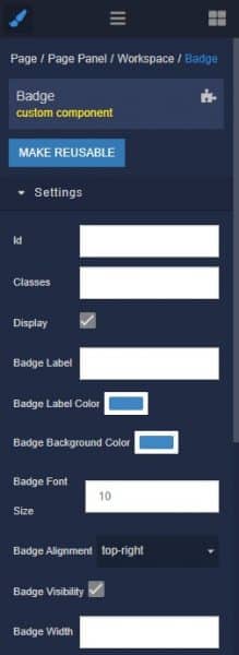 Badge Component settings 1