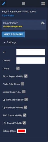 Color Picker component settings