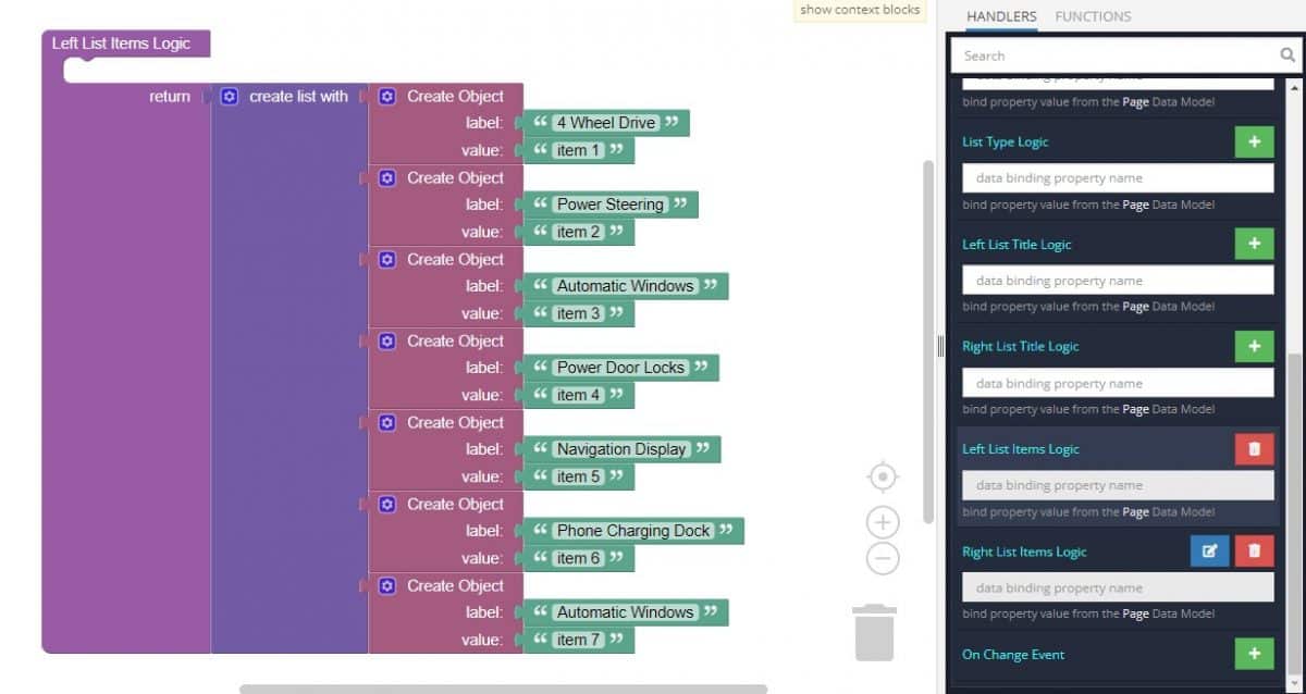 Transfer List left list Codeless data