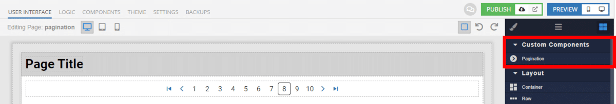 Pagination Component added to UI Builder Canvas