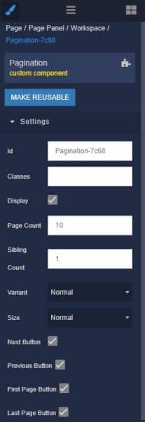 Pagination component settings