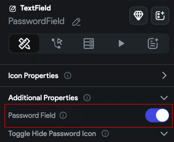 FlutterFlow password field toggle