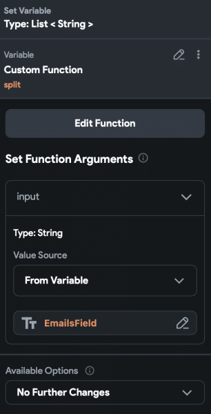 addresses parameter as set using the split function