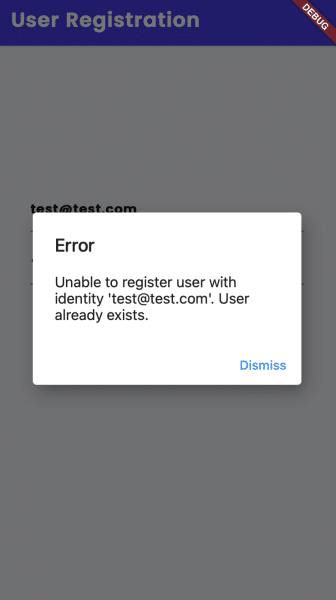 Failed user registration test message
