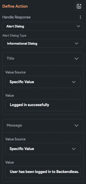Set successful login result message