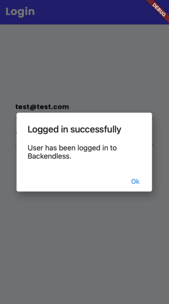 Successful user login test message