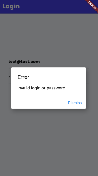 Failed user login test message