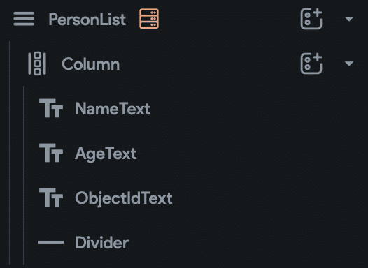 Add column with 3 text components to PersonList