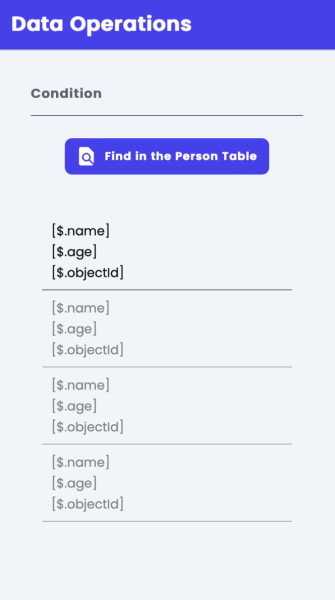 Example Data Operations page layout in FlutterFlow