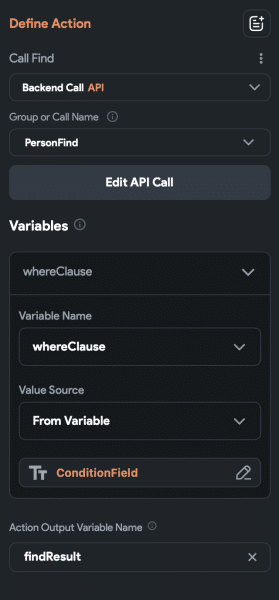 Call PersonFind API with where clause value