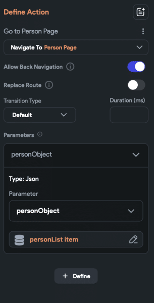 Pass Person List item to Person Page as personObject