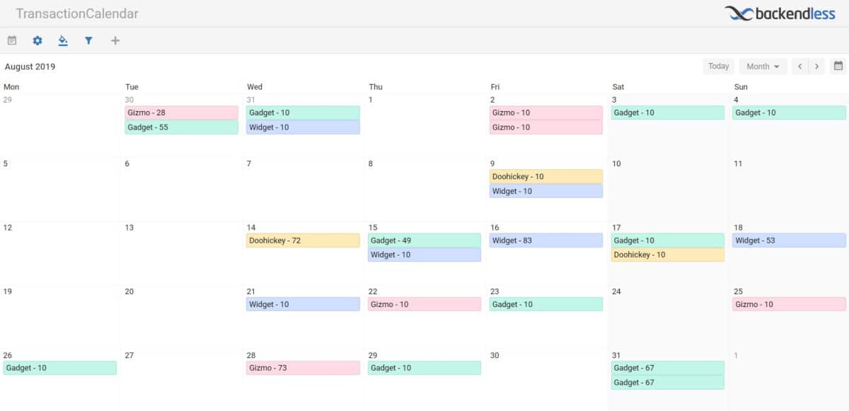 Calendar Visualization Example by Backendless