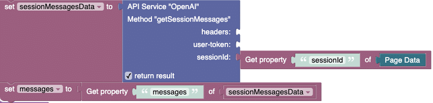 Codeless getSessionMessages method for OpenAI API Service