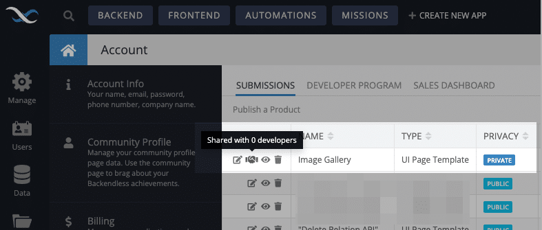 Private product sharing tooltip
