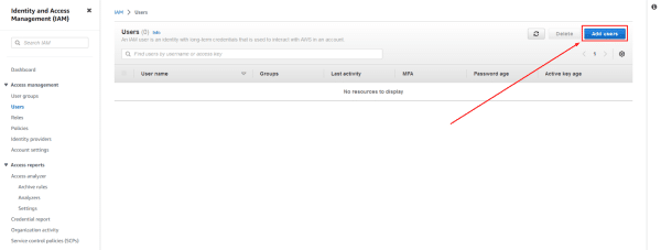 Click the “Add Users” button in the IAM Console